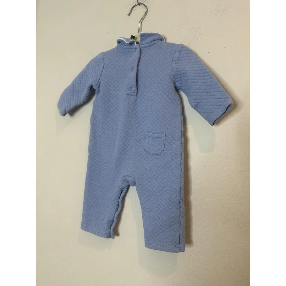 Janie And Jack Romper Baby Boys 3-6 Months Blue Quilted Collar Snap Coverall